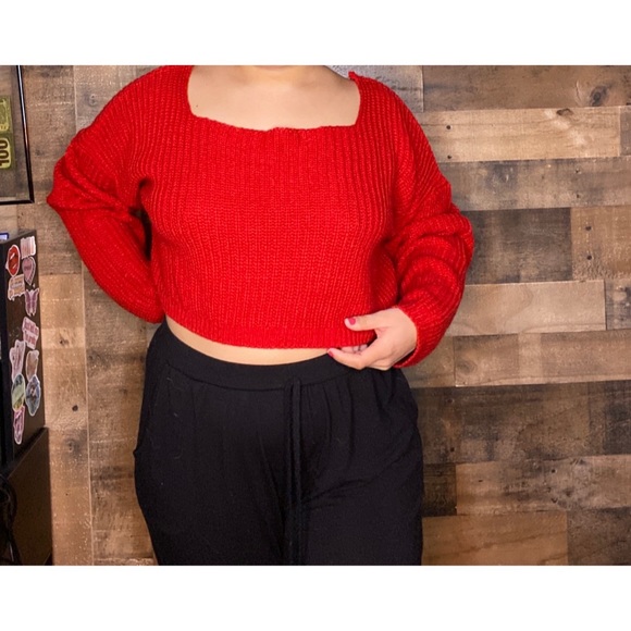 Red Cropped Sweater - Picture 3 of 4